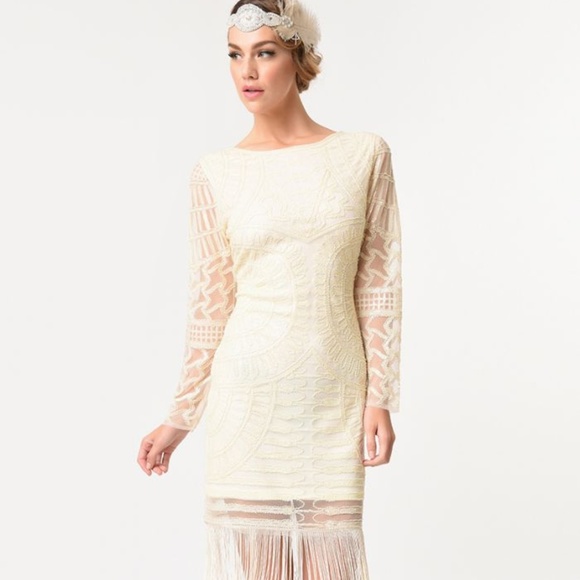 Unique Vintage Dresses & Skirts - Ivory 1920's Beaded Flapper Dress Unique Vintage